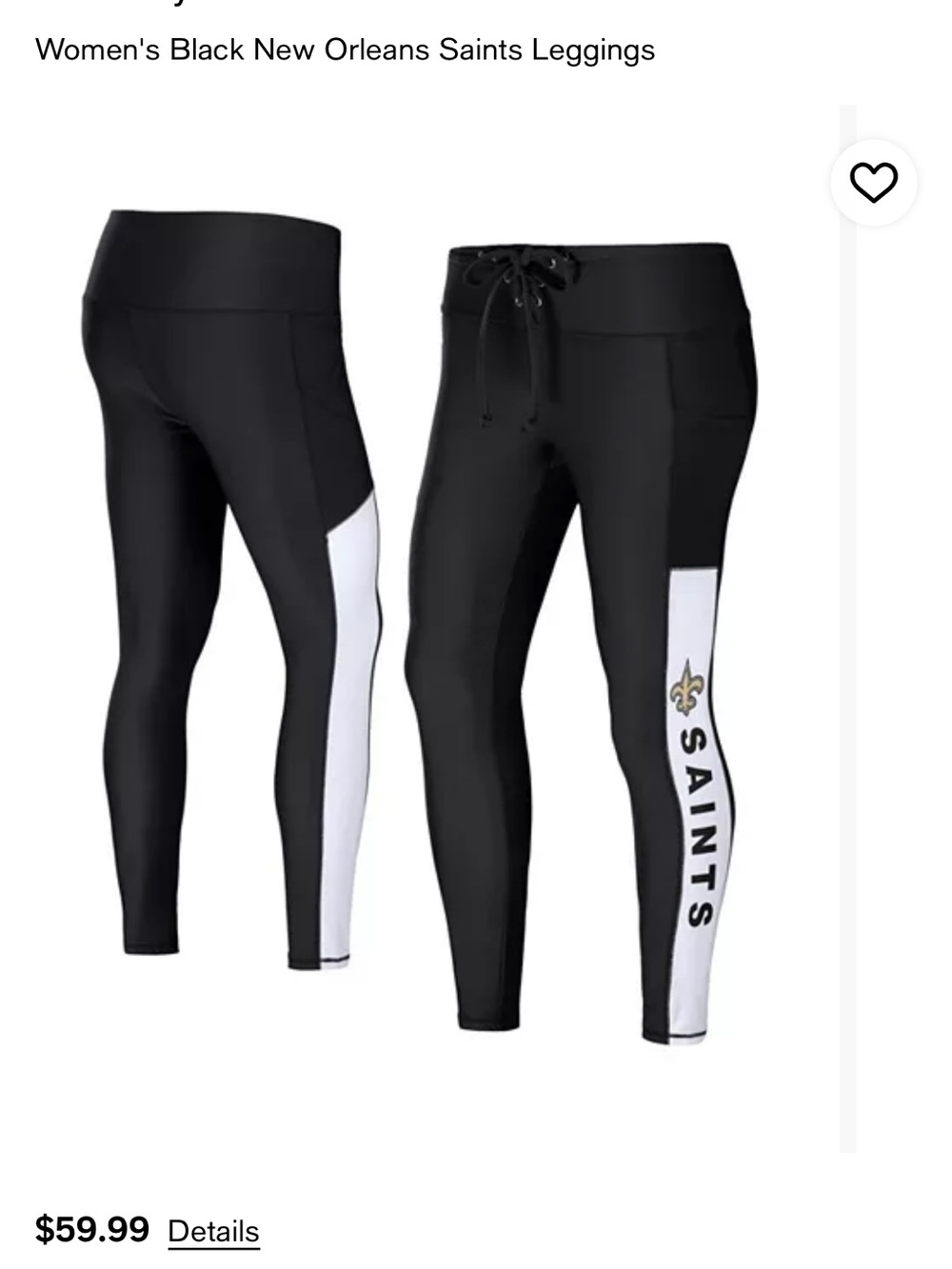 NFL WEAR by Erin Andrews Women's New Orlean Saints Athletic Leggings. NWT XL